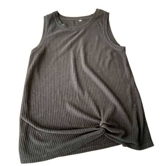 🌴 Black Waffle Knit Twist-Front Tank Top – Size XL - Picture 7 of 12